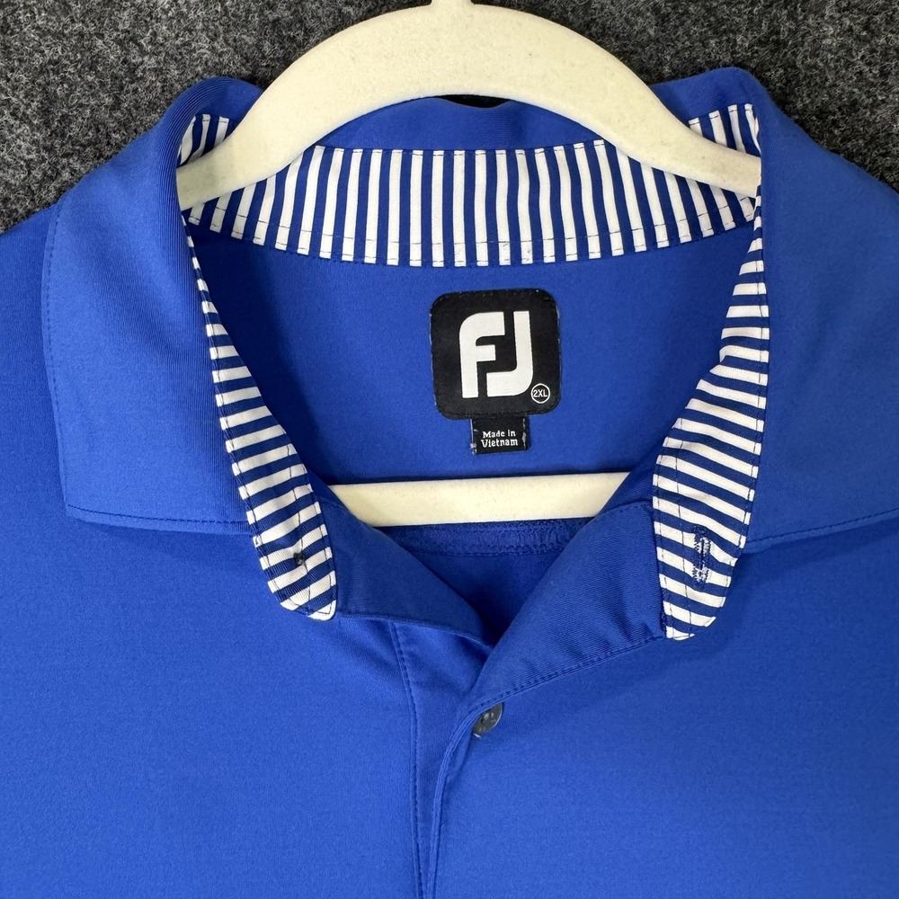 FootJoy Mens 2XL Golf Polo Shirt Blue Performance Stretch Striped Collar FJ Logo